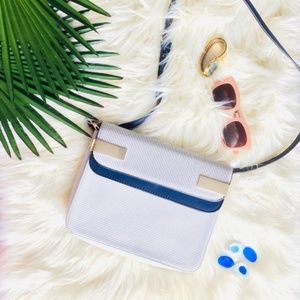 Zara French Striped Crossbody Faux Leather Box Bag